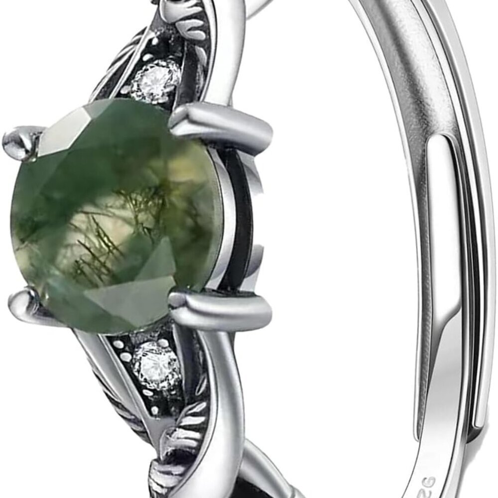 Moss Agate Ring Adjustable Rings Moss Agate Jewelry Green Gems 925 Silver Plated